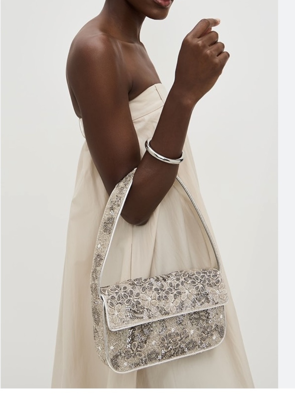 NWT STAUD Tommy Beaded Bag, Silver Garden Party - Picture 2 of 8
